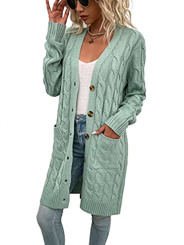 Skrsila Damen Strickjacke Lang Cardigan mit Taschen Strickmantel Langarm Knopfleiste Knit Cardigan Open Front Herbst Winter Strick Mantel von Skrsila