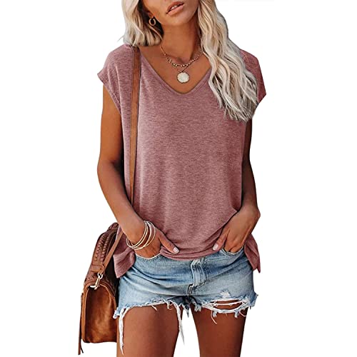 Skrsila Damen T-Shirt Sommer Kurzarm V-Ausschnitt Oberteile Casual Lose Einfarbig Tops Bluse Tunika Basic Shirt Skrsila Damen T-Shirt Sommer Kurzarm V-Ausschnitt Oberteile Casual Lose Einfarbig Tops Bluse Tunika Basic Shirt von Skrsila