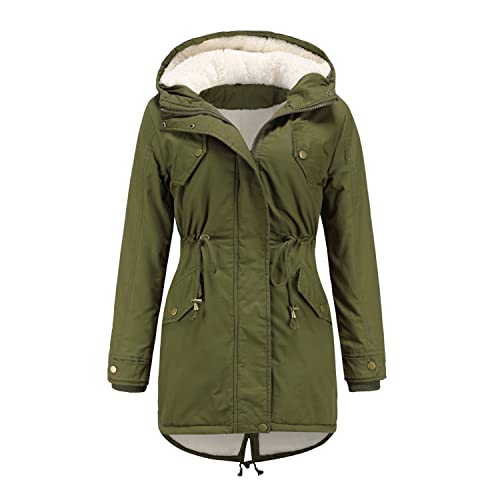 Skrsila Damen Winterjacke Gefüttert Warm Winter Parka Jacke mit Kapuze Mittellang Wintermantel Grün XXL von Skrsila