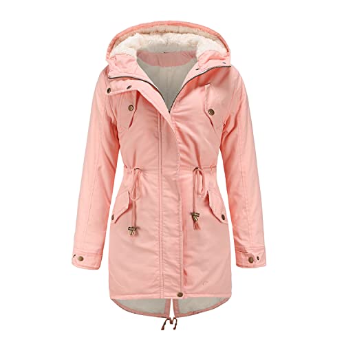 Skrsila Damen Winterjacke Gefüttert Warm Winter Parka Jacke mit Kapuze Mittellang Wintermantel Rosa L von Skrsila