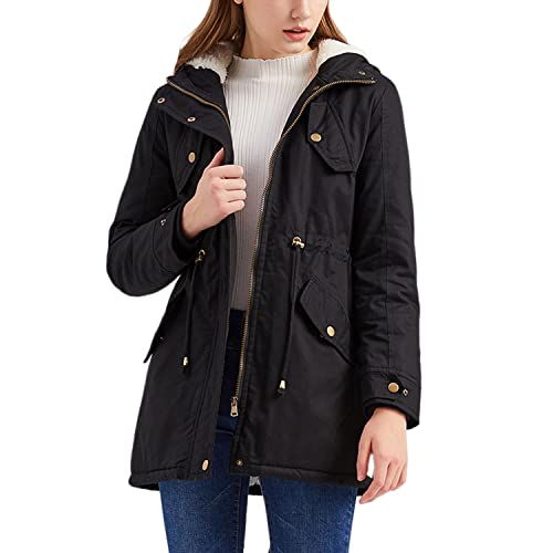 Skrsila Damen Winterjacke Gefüttert Warm Winter Parka Jacke mit Kapuze Mittellang Wintermantel Schwarz 3XL von Skrsila