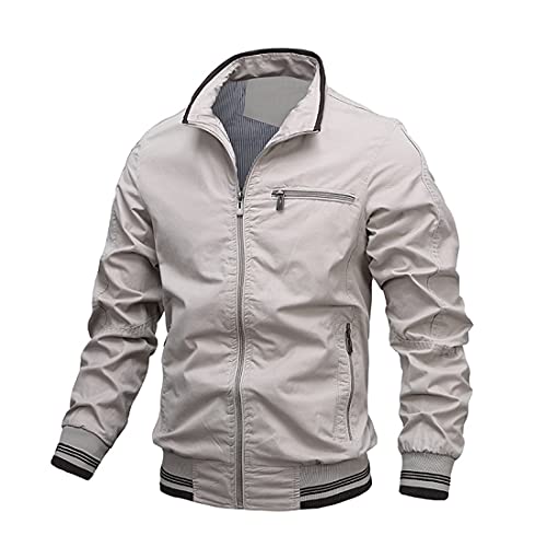 Skrsila Herren Bomberjacke Stehkragen Fliegerjacke Reißverschluss Übergangsjacke Baumwolle Militär Jacke Windbreaker Herbst Frühling Blouson mit Taschen, Beige, M von Skrsila