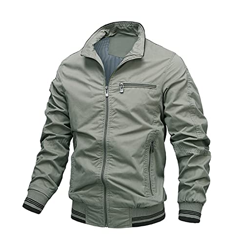 Skrsila Herren Bomberjacke Stehkragen Fliegerjacke Reißverschluss Übergangsjacke Baumwolle Militär Jacke Windbreaker Herbst Frühling Blouson mit Taschen von Skrsila