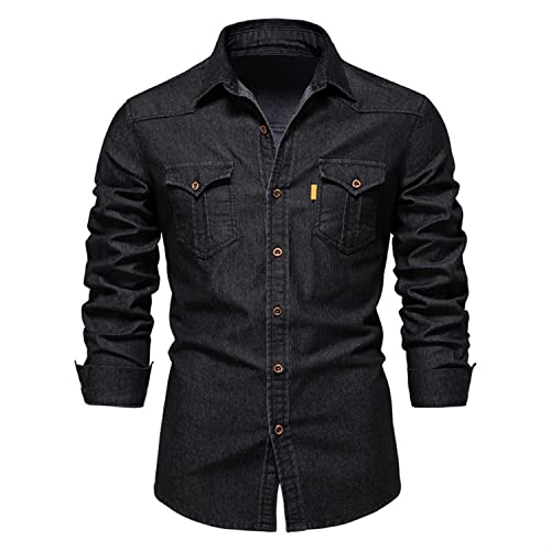 Skrsila Herren Jeanshemd Denim Shirt Langarmhemd Cowboy-Style Kent-Kragen Business Casual Männer Freizeit Hemd von Skrsila