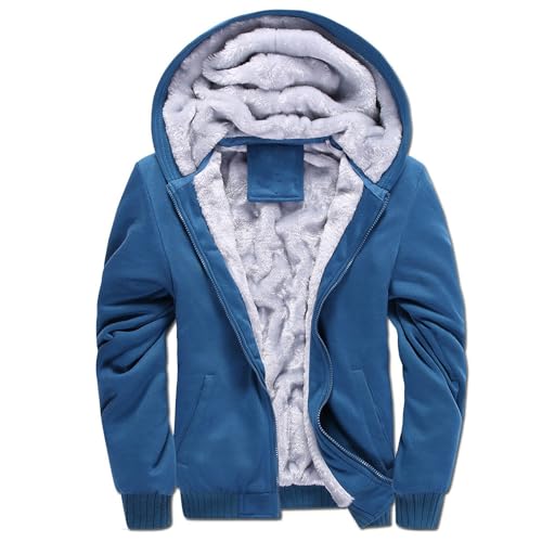 Skrsila Herren Kapuzenpullover mit Reißverschluss Langarm Kapuzenjacke Winter Warm Fleece Gefüttert Fleecejacke Sweatjacke mit Kapuze Winterjacke Blau M von Skrsila