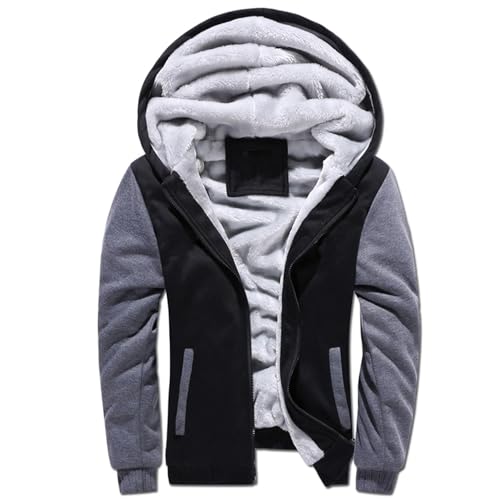Skrsila Herren Kapuzenpullover mit Reißverschluss Langarm Kapuzenjacke Winter Warm Fleece Gefüttert Fleecejacke Sweatjacke mit Kapuze Winterjacke Dunkelgrau 5XL von Skrsila