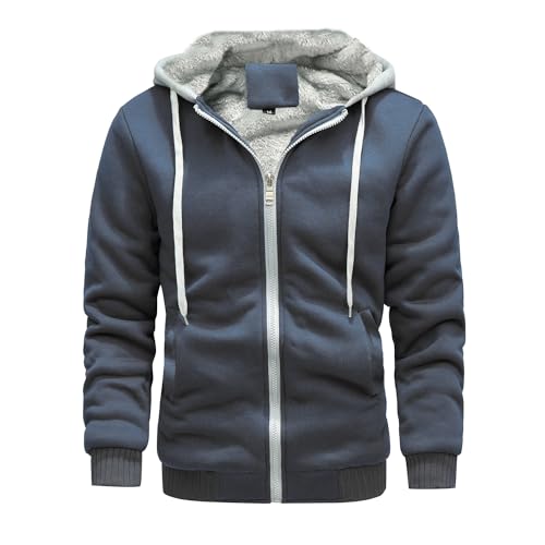 Skrsila Herren Kapuzenpullover mit Reißverschluss Langarm Kapuzenjacke Winter Warm Fleece Gefüttert Fleecejacke Sweatjacke mit Kapuze Winterjacke Dunkelgrau XXL von Skrsila
