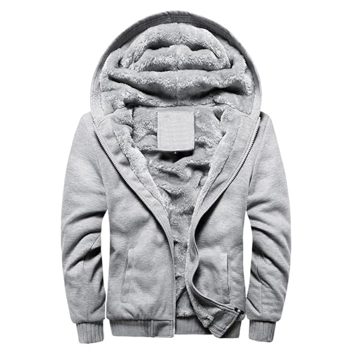 Skrsila Herren Kapuzenpullover mit Reißverschluss Langarm Kapuzenjacke Winter Warm Fleece Gefüttert Fleecejacke Sweatjacke mit Kapuze Winterjacke Grau 4XL von Skrsila