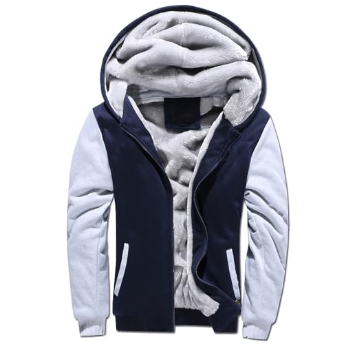 Skrsila Herren Kapuzenpullover mit Reißverschluss Langarm Kapuzenjacke Winter Warm Fleece Gefüttert Fleecejacke Sweatjacke mit Kapuze Winterjacke Hellgrau 5XL von Skrsila
