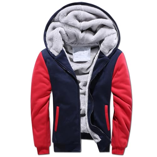 Skrsila Herren Kapuzenpullover mit Reißverschluss Langarm Kapuzenjacke Winter Warm Fleece Gefüttert Fleecejacke Sweatjacke mit Kapuze Winterjacke Marineblau L von Skrsila