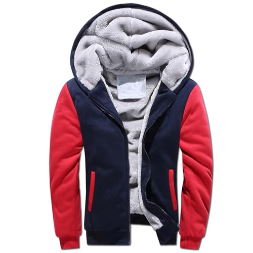 Skrsila Herren Kapuzenpullover mit Reißverschluss Langarm Kapuzenjacke Winter Warm Fleece Gefüttert Fleecejacke Sweatjacke mit Kapuze Winterjacke Marineblau S von Skrsila