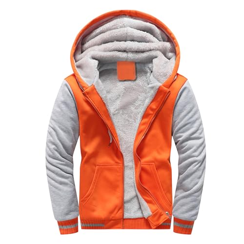 Skrsila Herren Kapuzenpullover mit Reißverschluss Langarm Kapuzenjacke Winter Warm Fleece Gefüttert Fleecejacke Sweatjacke mit Kapuze Winterjacke Orange 3XL von Skrsila