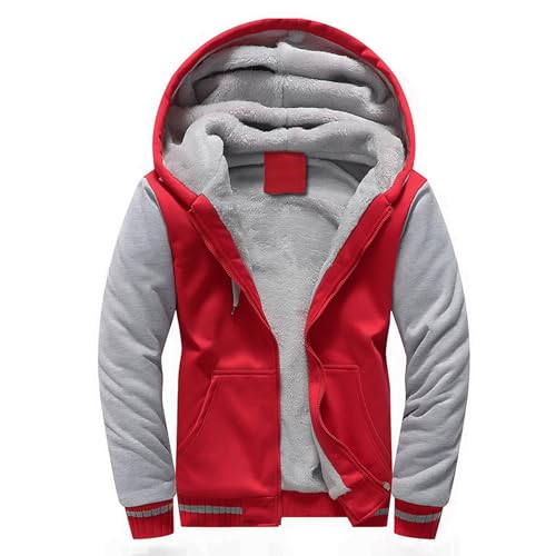 Skrsila Herren Kapuzenpullover mit Reißverschluss Langarm Kapuzenjacke Winter Warm Fleece Gefüttert Fleecejacke Sweatjacke mit Kapuze Winterjacke Rot L von Skrsila