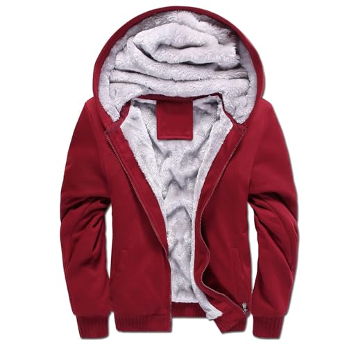 Skrsila Herren Kapuzenpullover mit Reißverschluss Langarm Kapuzenjacke Winter Warm Fleece Gefüttert Fleecejacke Sweatjacke mit Kapuze Winterjacke Rot M von Skrsila