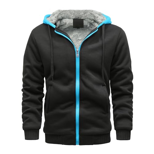 Skrsila Herren Kapuzenpullover mit Reißverschluss Langarm Kapuzenjacke Winter Warm Fleece Gefüttert Fleecejacke Sweatjacke mit Kapuze Winterjacke Schwarz 3XL von Skrsila
