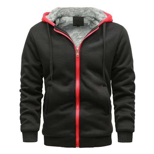 Skrsila Herren Kapuzenpullover mit Reißverschluss Langarm Kapuzenjacke Winter Warm Fleece Gefüttert Fleecejacke Sweatjacke mit Kapuze Winterjacke Schwarz 4XL von Skrsila