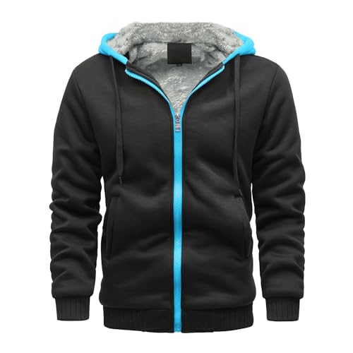 Skrsila Herren Kapuzenpullover mit Reißverschluss Langarm Kapuzenjacke Winter Warm Fleece Gefüttert Fleecejacke Sweatjacke mit Kapuze Winterjacke Schwarz 4XL von Skrsila