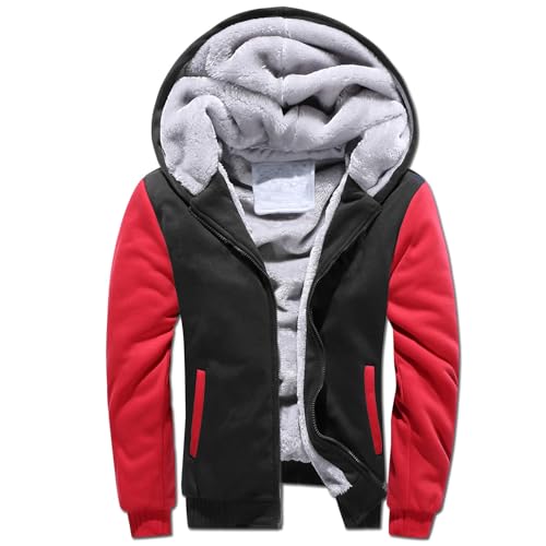 Skrsila Herren Kapuzenpullover mit Reißverschluss Langarm Kapuzenjacke Winter Warm Fleece Gefüttert Fleecejacke Sweatjacke mit Kapuze Winterjacke Schwarz S von Skrsila