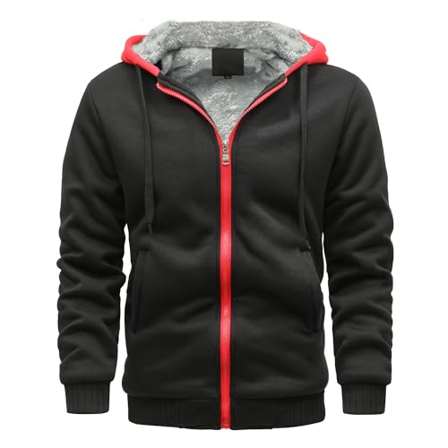 Skrsila Herren Kapuzenpullover mit Reißverschluss Langarm Kapuzenjacke Winter Warm Fleece Gefüttert Fleecejacke Sweatjacke mit Kapuze Winterjacke Schwarz XL von Skrsila