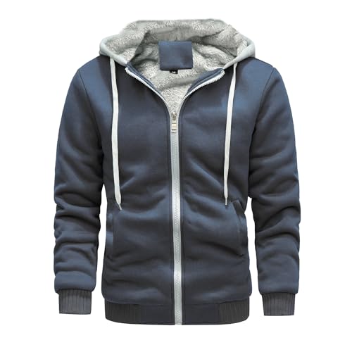 Skrsila Herren Kapuzenpullover mit Reißverschluss Langarm Kapuzenjacke Winter Warm Fleece Gefüttert Fleecejacke Sweatjacke mit Kapuze Winterjacke Dunkelgrau L von Skrsila