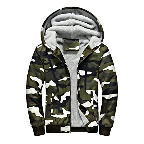 Skrsila Herren Kapuzenpullover mit Reißverschluss Langarm Kapuzenjacke Winter Warm Fleece Gefüttert Sweatshirt Fleecejacke Sweatjacke mit Kapuze Winterjacke Grün 5XL von Skrsila