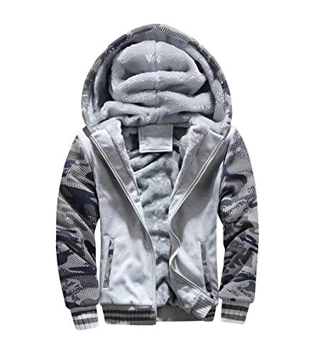Skrsila Herren Kapuzenpullover mit Reißverschluss Langarm Kapuzenjacke Winter Warm Fleece Gefüttert Sweatshirt Fleecejacke Sweatjacke mit Kapuze Winterjacke Hellgrau XL von Skrsila