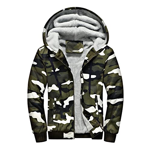 Skrsila Herren Kapuzenpullover mit Reißverschluss Langarm Kapuzenjacke Winter Warm Fleece Gefüttert Sweatshirt Fleecejacke Sweatjacke mit Kapuze Winterjacke Grün 3XL von Skrsila