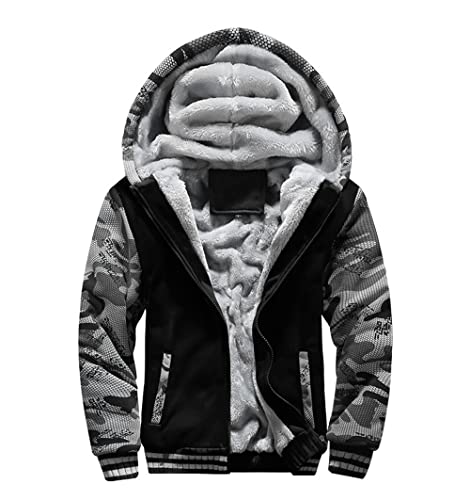 Skrsila Herren Kapuzenpullover mit Reißverschluss Langarm Kapuzenjacke Winter Warm Fleece Gefüttert Sweatshirt Fleecejacke Sweatjacke mit Kapuze Winterjacke Schwarz XL von Skrsila