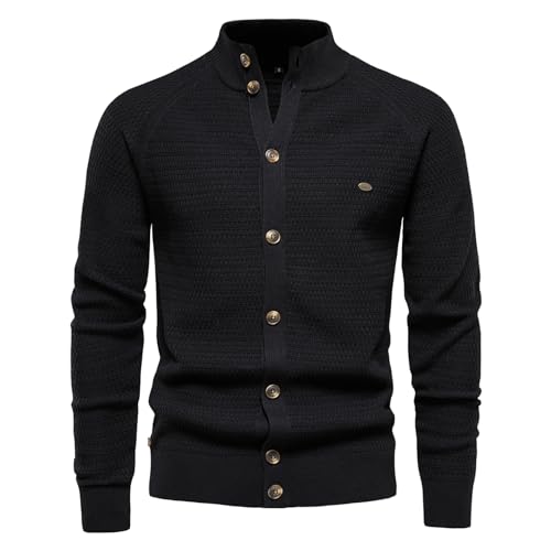 Skrsila Herren Strickjacke Stehkragen Baumwoll Strick Cardigan Langarm Übergangsjacke Knöpfe Strickmantel Einfarbig Gestrickte Jacke von Skrsila