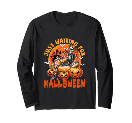 Waiting for Halloween Skeleton Woman Horror Carved Pumpkins Langarmshirt Waiting for Halloween Skeleton Woman Horror Carved Pumpkins Langarmshirt von Skull, Skeleton Halloween Costume