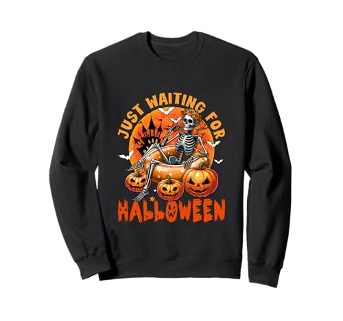 Waiting for Halloween Skeleton Woman Horror Carved Pumpkins Sweatshirt von Skull, Skeleton Halloween Costume