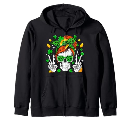 Damen Totenkopf Sonnenbrille Leopard Fliege St. Patrick's Day Kapuzenjacke Damen Totenkopf Sonnenbrille Leopard Fliege St. Patrick's Day Kapuzenjacke von Skull, Skeleton St. Patrick's Day Costume