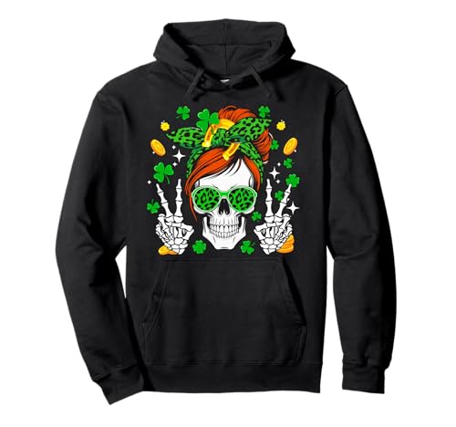 Damen Totenkopf Sonnenbrille Leopard Fliege St. Patrick's Day Pullover Hoodie Damen Totenkopf Sonnenbrille Leopard Fliege St. Patrick's Day Pullover Hoodie von Skull, Skeleton St. Patrick's Day Costume