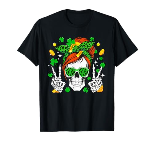 Damen Totenkopf Sonnenbrille Leopard Fliege St. Patrick's Day T-Shirt Damen Totenkopf Sonnenbrille Leopard Fliege St. Patrick's Day T-Shirt von Skull, Skeleton St. Patrick's Day Costume