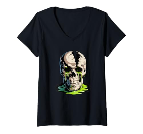 Damen Halloween Gebrochener Schädel Weinend Toxisch T-Shirt mit V-Ausschnitt Damen Halloween Gebrochener Schädel Weinend Toxisch T-Shirt mit V-Ausschnitt von Skull Lover Gifts