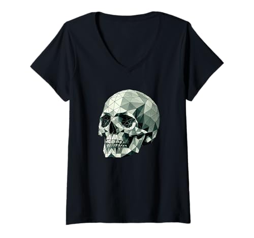 Damen Halloween Geometric Art Schädel Gruselig T-Shirt mit V-Ausschnitt Damen Halloween Geometric Art Schädel Gruselig T-Shirt mit V-Ausschnitt von Skull Lover Gifts