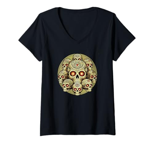 Damen Halloween Mandala Art Schädel Gruselig T-Shirt mit V-Ausschnitt Damen Halloween Mandala Art Schädel Gruselig T-Shirt mit V-Ausschnitt von Skull Lover Gifts