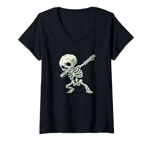 Damen Halloween Origami Art Dabbing Skelett T-Shirt mit V-Ausschnitt Damen Halloween Origami Art Dabbing Skelett T-Shirt mit V-Ausschnitt von Skull Lover Gifts