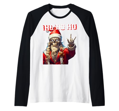 HO HO HO Santa Rocks Weihnachten Xmas Schädel Männer Frauen Teenager Raglan von Skull Santa Rock Christmas HO HO HO Throwing Horns