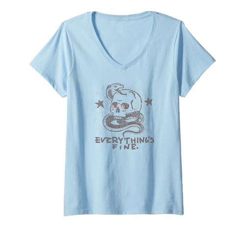 Damen Totenkopf mit Sternen Everything is fine Schlange T-Shirt mit V-Ausschnitt Damen Totenkopf mit Sternen Everything is fine Schlange T-Shirt mit V-Ausschnitt von Skull Snake and Stars Everything is fine outfits