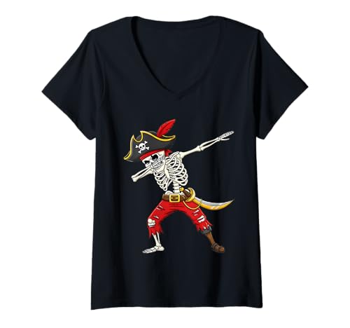 Damen Dabbing Skull Pirate Flag Skull & Crossbones Skeleton Funny T-Shirt mit V-Ausschnitt Damen Dabbing Skull Pirate Flag Skull & Crossbones Skeleton Funny T-Shirt mit V-Ausschnitt von Skull & Crossbones Pirate Costume Halloween Design