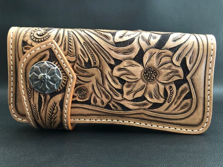 Biker - Trucker Wallet Geldbeutel Mit Leder Natur Sheridan Style Skull Concho Biker - Trucker Wallet Geldbeutel Mit Leder Natur Sheridan Style Skull Concho von SkullEdition