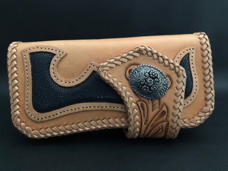 Biker - Trucker Wallet Stingray Skin Floral Concho Geldbeutel Natut Mit Rochenleder Biker - Trucker Wallet Stingray Skin Floral Concho Geldbeutel Natut Mit Rochenleder von SkullEdition