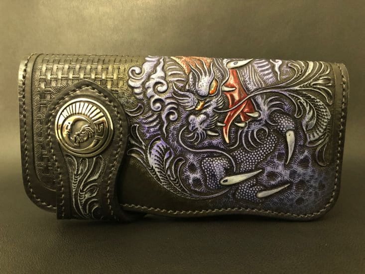 Biker Wallet Dragon Style Old Silver Concho - Geldbeutel Drachen Alt Silber von SkullEdition
