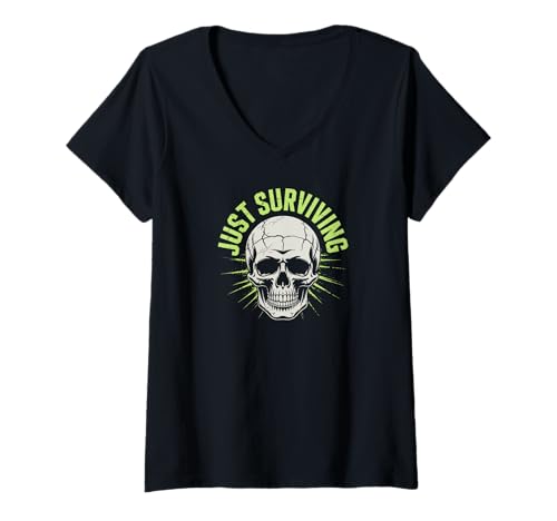 Damen Skull Design Skeleton Surviving Gothic Aesthetics Halloween T-Shirt mit V-Ausschnitt Damen Skull Design Skeleton Surviving Gothic Aesthetics Halloween T-Shirt mit V-Ausschnitt von Skulls Everywhere