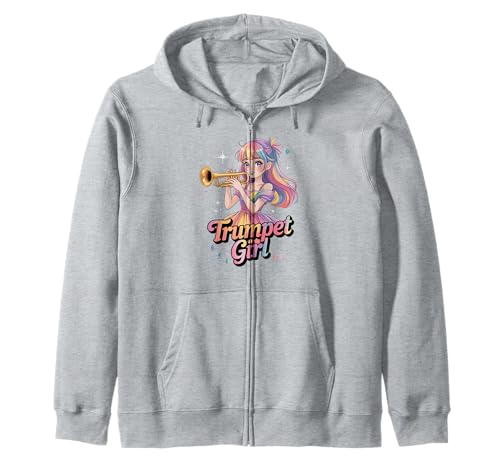 Bunte Trompete Mädchen Regenbogen Fantasy Kapuzenjacke von Skurrile Musikkunst für junge Träumer