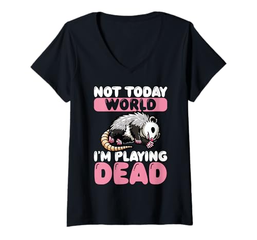 Damen Nicht Heute, Welt, Ich Spiele Tot, Opossum T-Shirt mit V-Ausschnitt Damen Nicht Heute, Welt, Ich Spiele Tot, Opossum T-Shirt mit V-Ausschnitt von Skurrile Opossum-liebhaber Und Lustiger Tierhumor