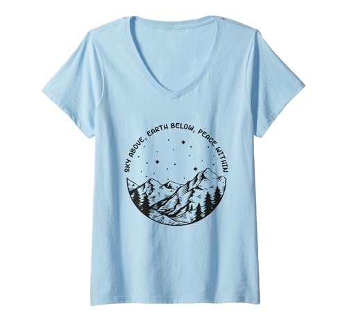 Damen Himmel über der Erde unter Frieden in der Yoga-Meditation T-Shirt mit V-Ausschnitt von Sky Above Earth Below Peace Within Tee