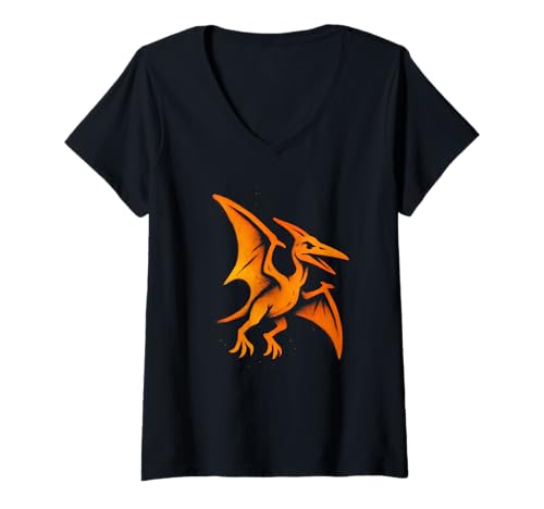 Damen Pteranodon Graffiti Dinosaurier T-Shirt mit V-Ausschnitt Damen Pteranodon Graffiti Dinosaurier T-Shirt mit V-Ausschnitt von Sky Dino