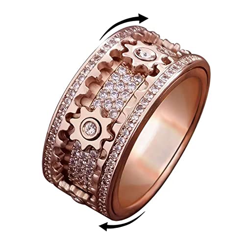 Anti Angst Spinner Ring, Anti Stress Ringe Drehbar Damen, Diamant Gear Fidget Ring Frauen, Hochwertig Ehering Partnerringe Verlobungsringe mit Geschenkebox, Zappelringe Gegen Nervosität von SkyFace